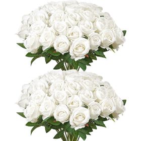 VEVOR Artificial Flowers, 60 pcs Real Looking White Foam Fake Roses Bulk, White Faux Bridal Shower with Stems for DIY Wedding Bouquets