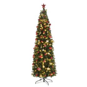 7.5ft Pencil Shape Automatic Tree Structure PVC Material 1090 Round Heads 350 Lights Warm Color With Colorful 10 Modes, Christmas Tree Green