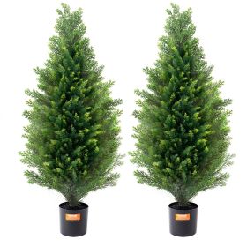 VEVOR Artificial Cedar Topiary Tree, 36 inch Tall (2 Pieces), with Extra Leaves & Pot Faux Evergreen Fake Pine Cypress Trees Plant