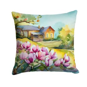 Louisiana Magnolias in Watercolor Throw Pillow Machine Washable, Indoor Outdoor Decorative Pillow for Couch, Bed or Patio, 14Hx14W